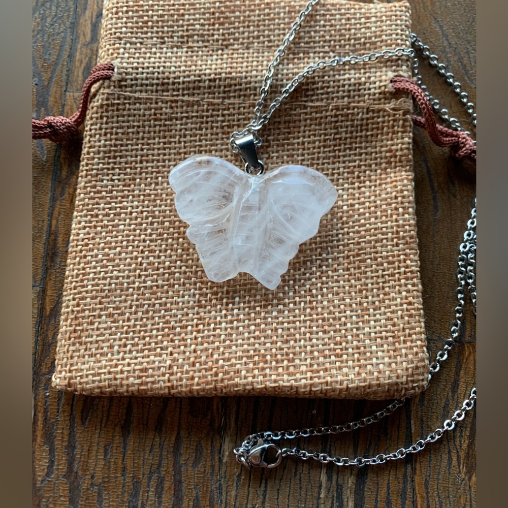 Clear Quartz Butterfly Necklace Clear Quartz Necklace Gift For Mom